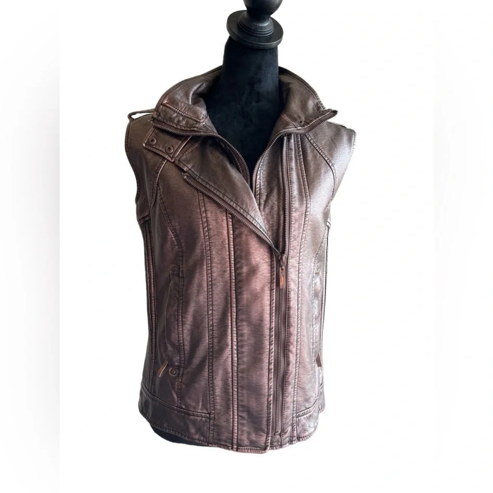 Montana Co. Bronze Faux Leather Moto Vest Women’s Large